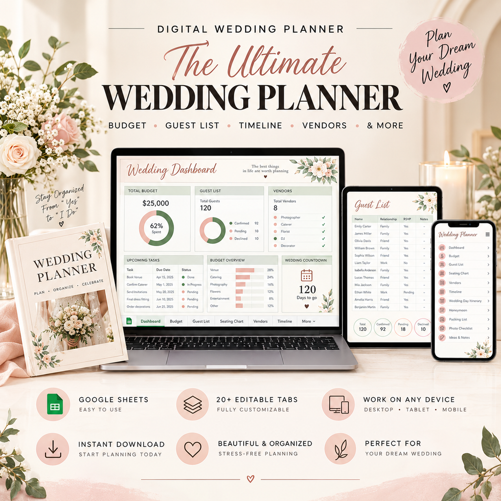 The Stress-Free Wedding Planner | Budget, Guests, Vendors & Timeline
